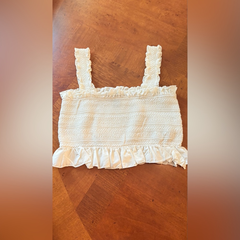 Forever 21 Cream Ruffled Smocked Top